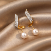 Golden Leaf Pearl Drop Earrings