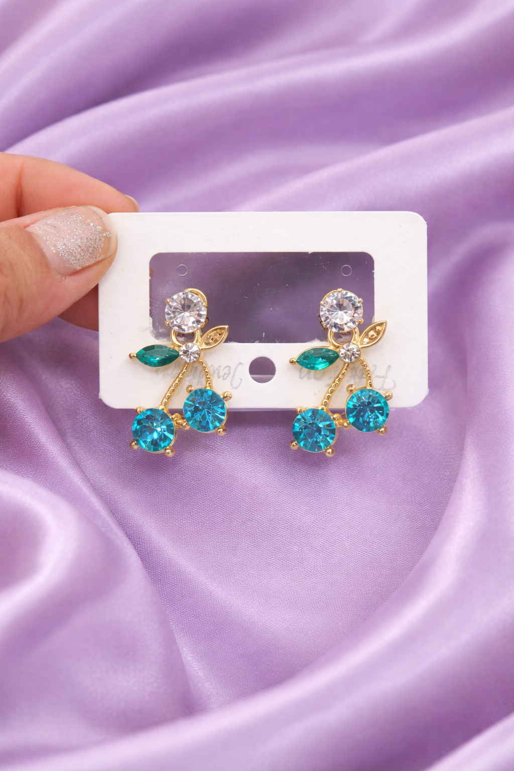 Aqua Crystal Floral Drop Earrings
