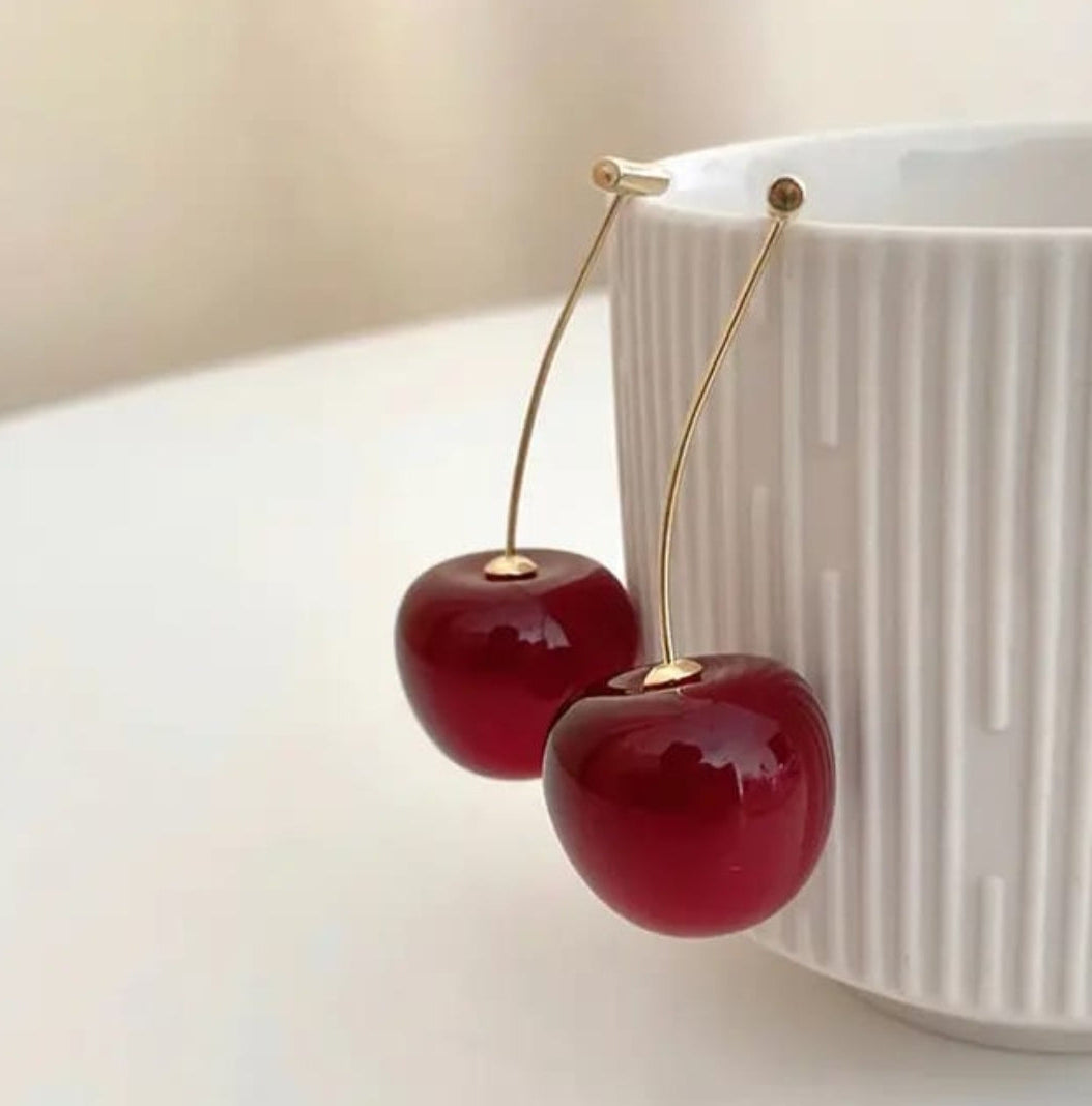 Cherry Drop Earrings | Fun Korean Fruit Jewelry