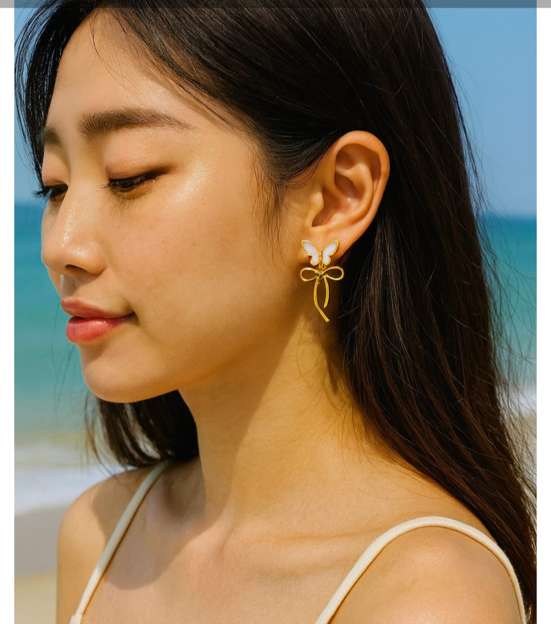 Gold Butterfly Bow Stud Earrings | Korean Style