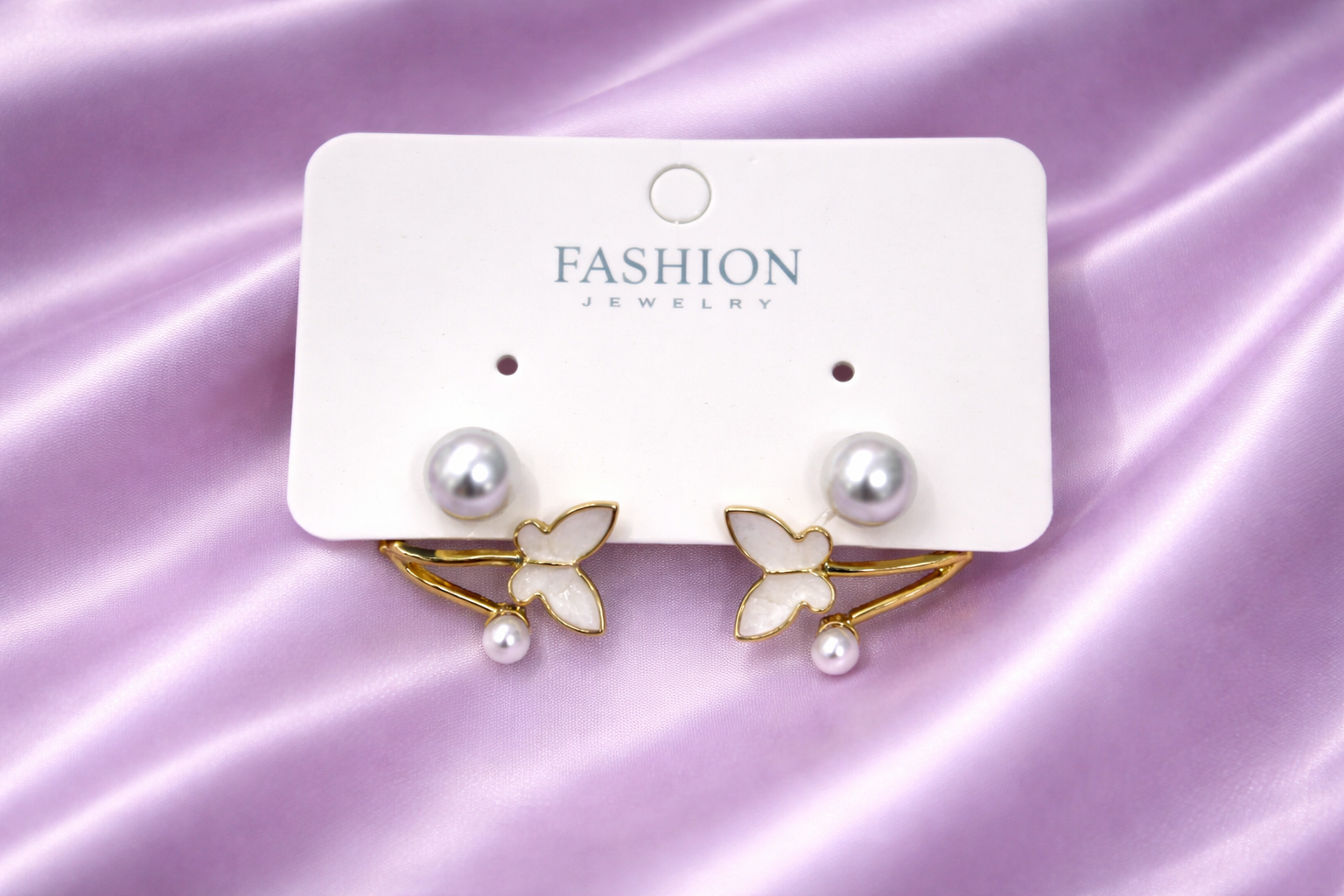 Elegant Pearl Butterfly Ear Cuff Stud Earrings