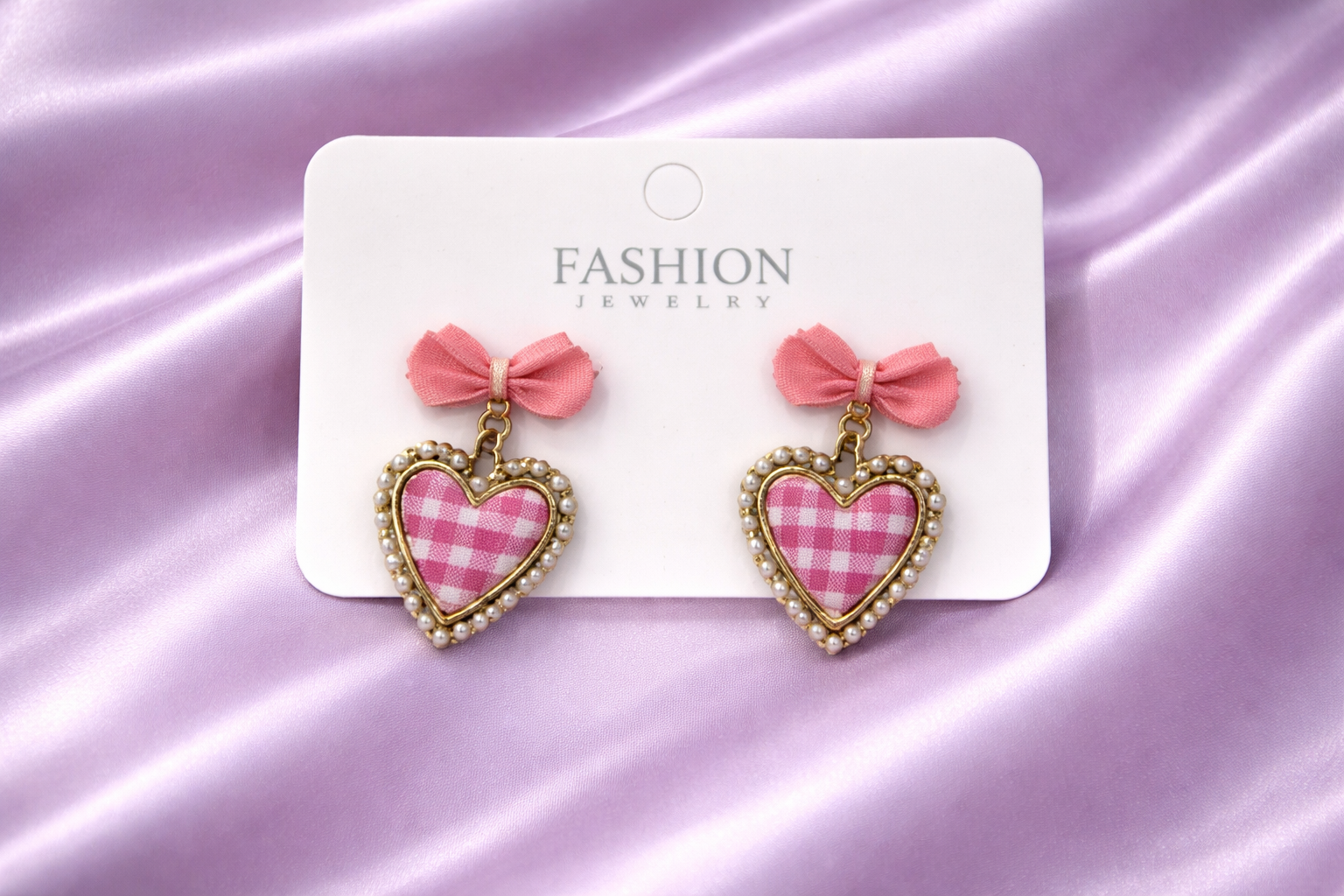 Cute Pink Bow Heart Drop Earrings