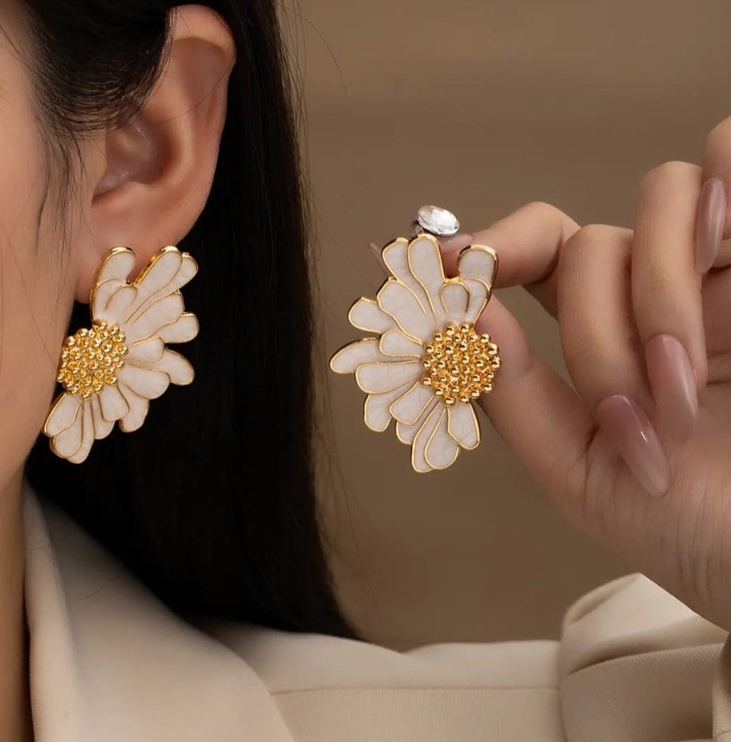 White Sunflower Stud Earrings | Boho Chic