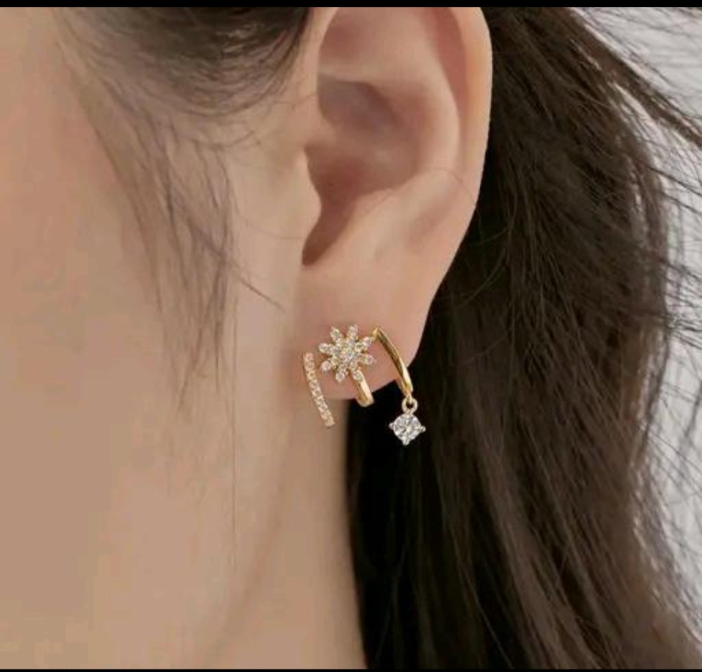 Elegant Gold-Tone Floral Ear Cuff Stud Earrings Set
