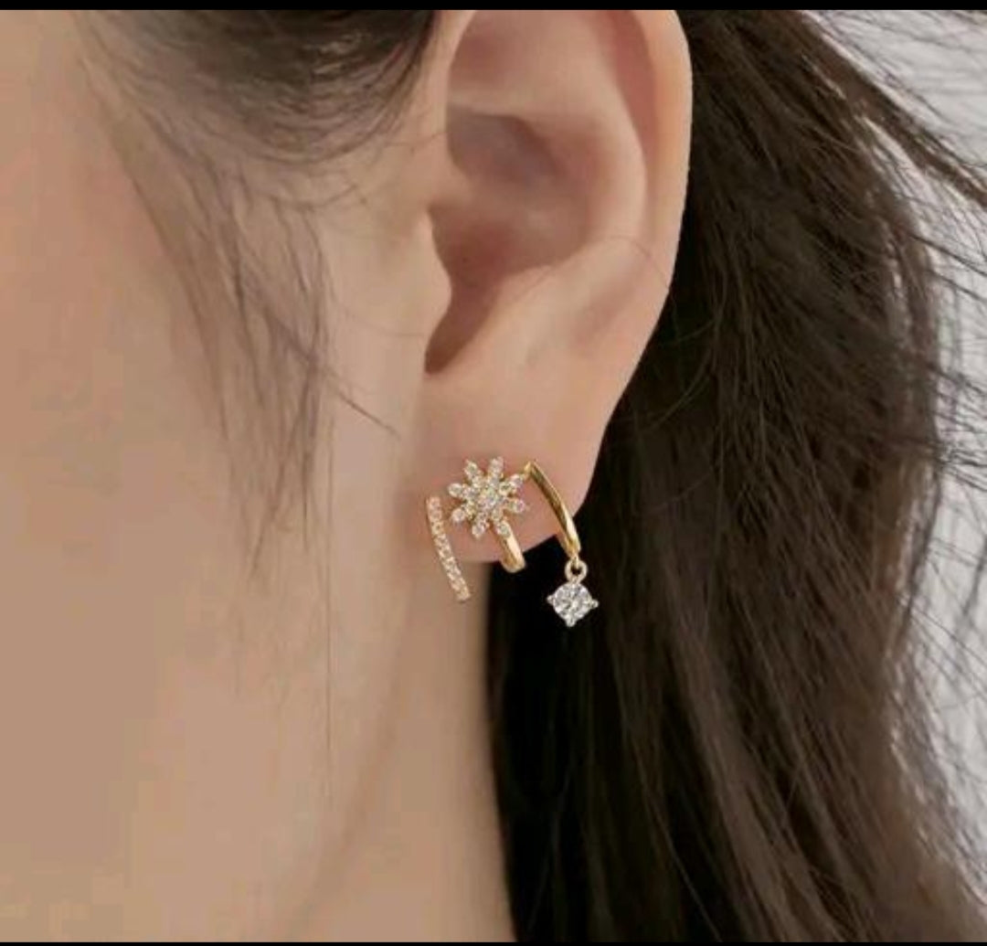 Elegant Gold-Tone Floral Ear Cuff Stud Earrings Set