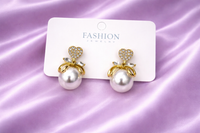 Elegant Heart Crystal Pearl Drop Earrings