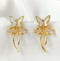 Gold Butterfly Bow Stud Earrings | Korean Style