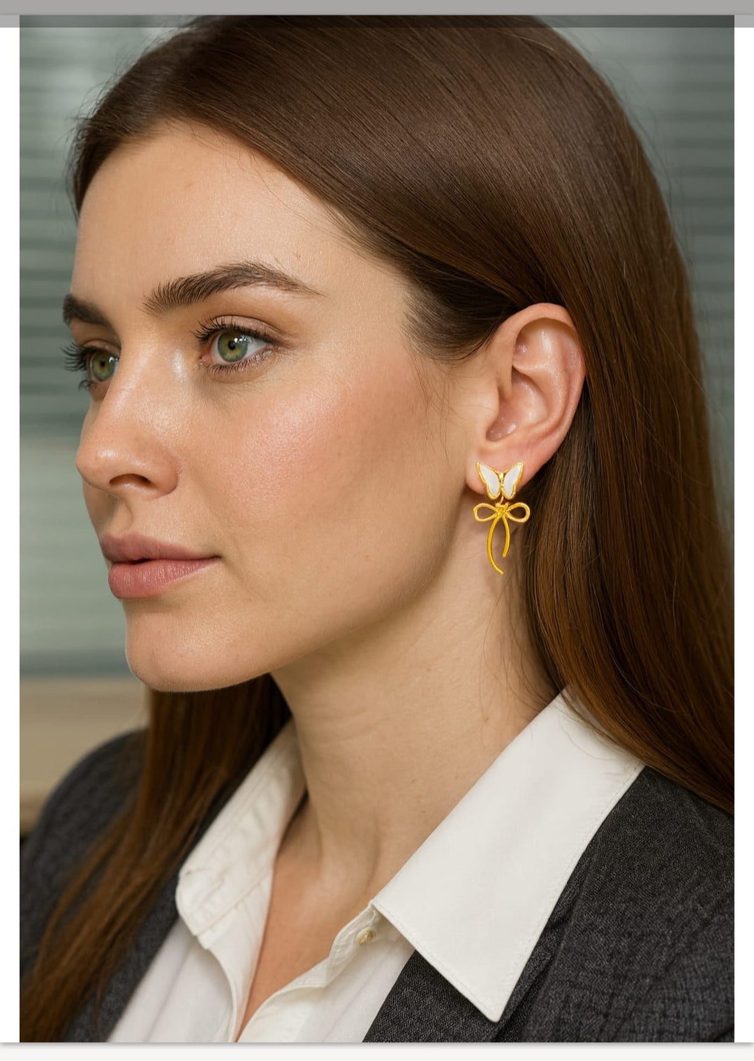 Gold Butterfly Bow Stud Earrings | Korean Style
