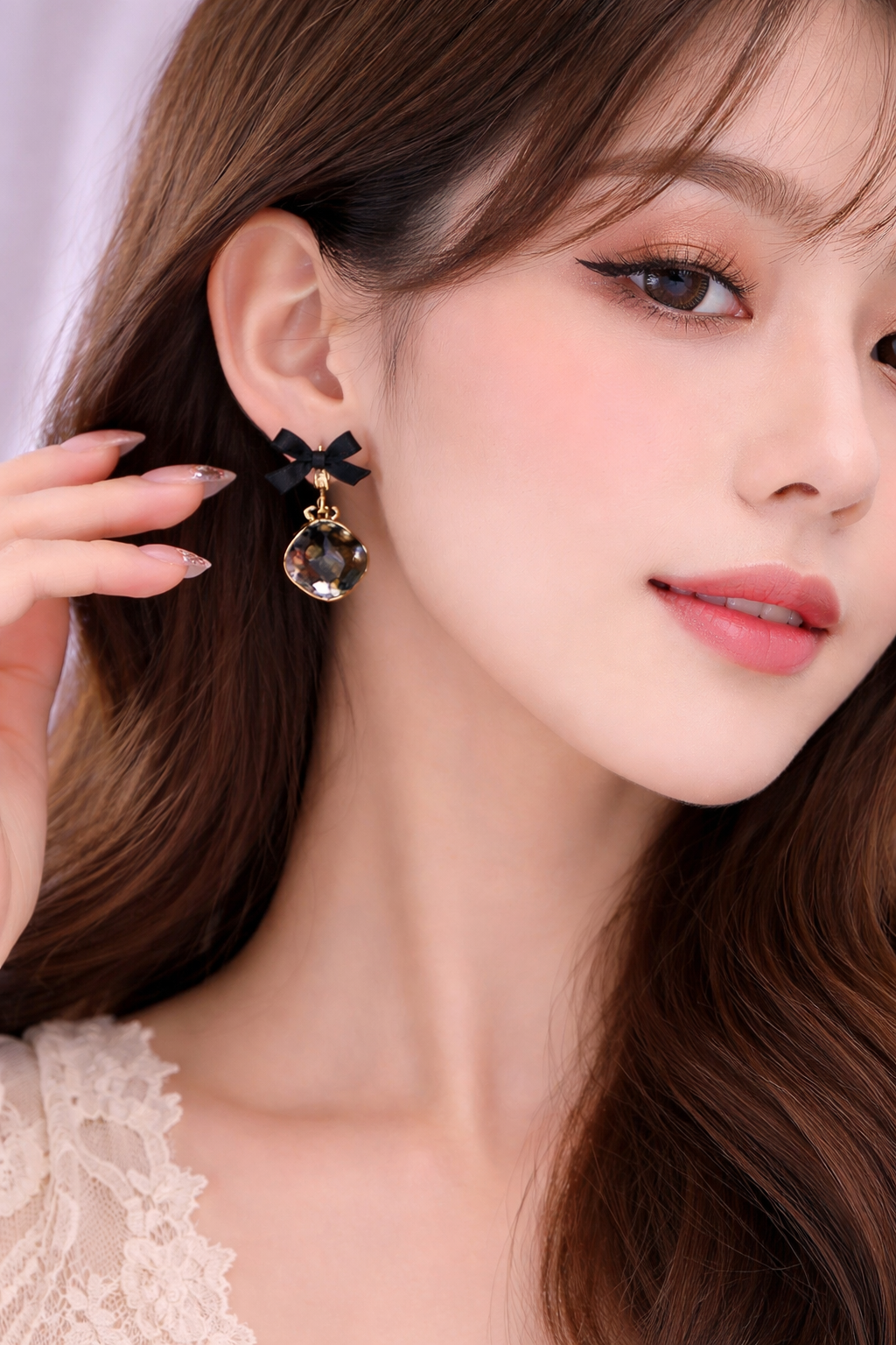 Chic Black Bow Crystal Drop Earrings