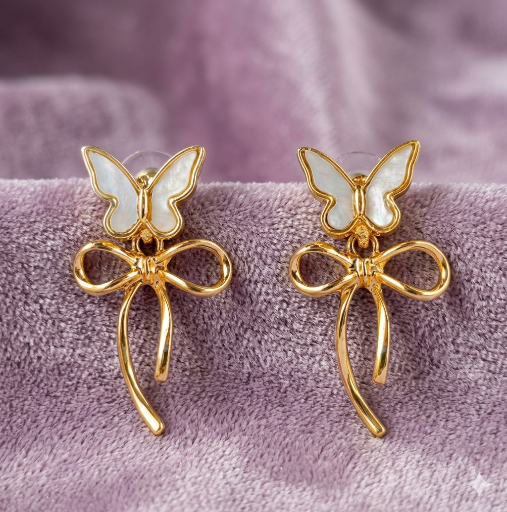 Gold Butterfly Bow Stud Earrings | Korean Style