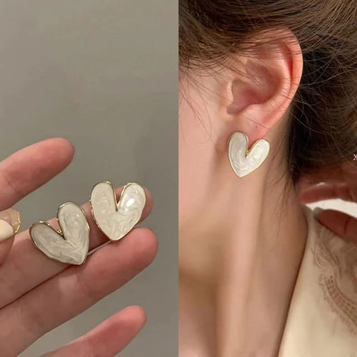 Chic Pearl Marble Heart Stud Earrings