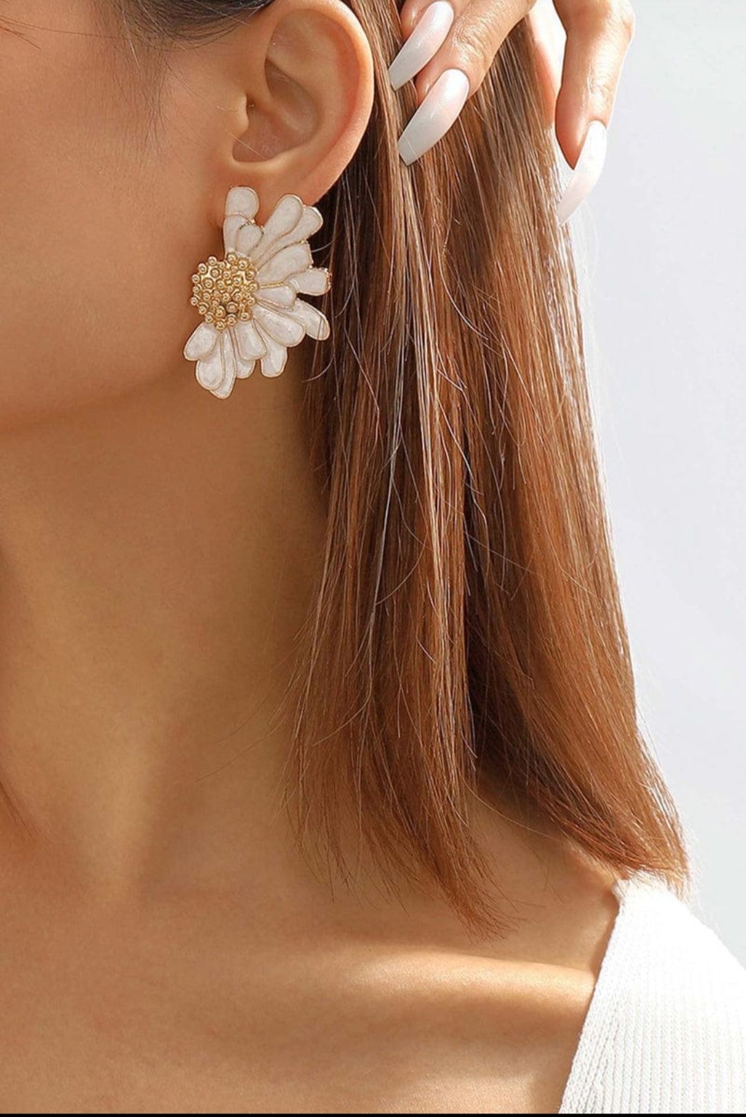 White Sunflower Stud Earrings | Boho Chic
